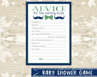 INSTANT DOWNLOAD, Advice for Mom Little Gentleman to Boy Baby Shower Game, little man, blue, green, bow tie, mustache, games, wishes