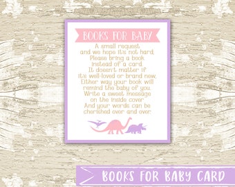 Dinosaur themed bring a book card baby shower invitation insert