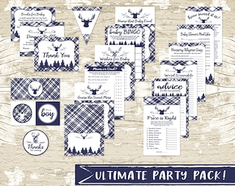 Oh Deer Baby Shower Party Printable Package inNavy and White Plaid, Party Games, Party Decor, DIY, Instant Download