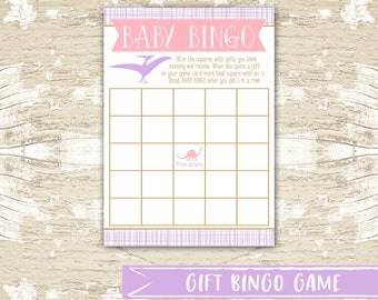 INSTANT DOWNLOAD Gift Bingo Card for a Girl Dinosaur Baby Shower