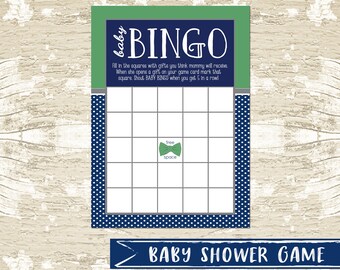 INSTANT DOWNLOAD, BINGO Little Gentleman to Boy Baby Shower Game, gift bingo, little man, blue, green, bow tie, mustache, games, wishes