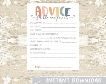 Boho Rainbow Advice Card Baby Shower Game INSTANT DOWNLOAD