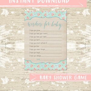 Wishes For Baby Keepsake, Baby Shower Game, vintage, pink, blue, flowers, advice for mom, INSTANT DOWNLOAD, baby shower games, baby girl