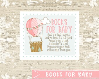 Hot Air Balloon Girl Baby Shower Bring a Book Card - Books for Baby Instant Download