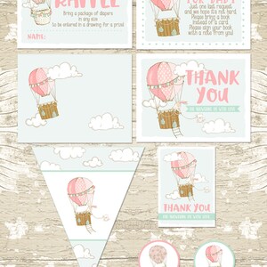 Girl HOT AIR BALLOON Baby Shower Party Package Printable Package image 4