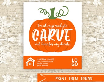 Halloween Pumpkin Pop by Tags, Carve Our time for Real Estate Printable Tag, Realtor Marketing, Referral