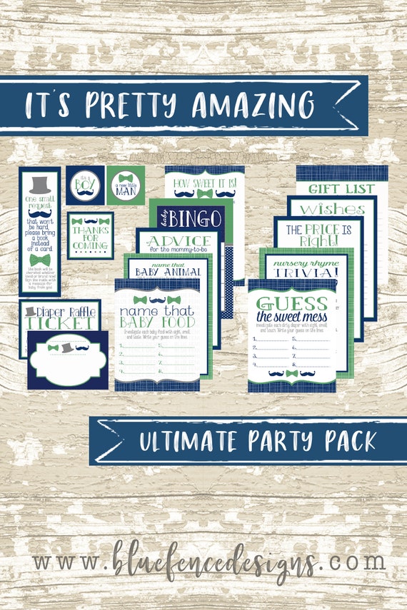 Little Man Baby Shower Party Printables Package with Mustache | Etsy