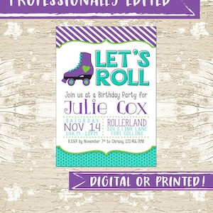 Girl Roller Skating Birthday Party Invitation, Skating Birthday Invitation, Roller Skating Invite, Tween Girl Birthday, Roller Skating Party