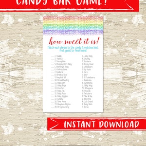 Hoe zoet het is, Candy Bar Matching Baby Shower Game, Candy Bar Matching Game, Instant Download, Afdrukbaar bestand, DIY, Rainbow Baby Shower