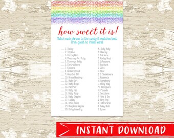 How Sweet It Is, Candy Bar Matching Baby Shower Game, Candy Bar Matching Game, Instant Download, Printable file, DIY, Rainbow Baby Shower