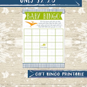 INSTANT DOWNLOAD Gift Bingo Card, Dinosaur Baby Shower, Party Games, Baby Shower Games, Dino, Boy Baby Shower, Dinosaur Theme, DIY, Template