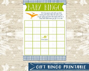 INSTANT DOWNLOAD Gift Bingo Card, Dinosaur Baby Shower, Party Games, Baby Shower Games, Dino, Boy Baby Shower, Dinosaur Theme, DIY, Template