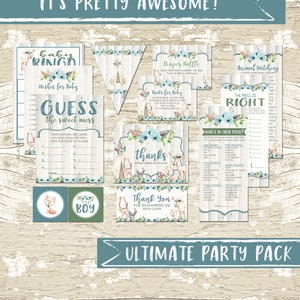 Woodland Boho Boy Baby Shower Party Printable Package with Forest Friends,  Forest Animal Party Printables, Instant Download