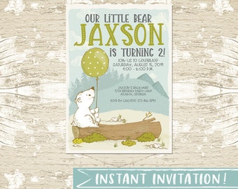 Editable Our Little Bear Adventure Birthday Party Invitation Template