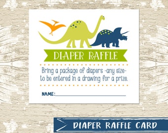 Dinosaur themed diaper raffle ticket, baby shower invitation insert,  Dino Diaper Raffle Ticket, navy, orange, green, baby shower, birthday