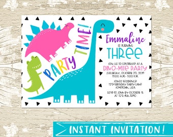 Editable Girl Dinosaur Birthday Invitation, Dinosaur Girl baby shower, Graphic Dinosaur Baby Shower, Dinosaur Baby Shower Invite, DIY