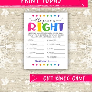 Rainbow Hearts Price is Right baby shower game INSTANT DOWNLOAD printable