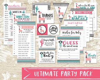 Ultimate GIRL Llama Momma Printable Party Package in Pink and Teal