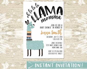 Llama Invitation Editable, Llama Invitation Template, Llama Mamma Baby Shower Invite, Gender Neutral, Reveal, printable, INSTANT DOWNLOAD