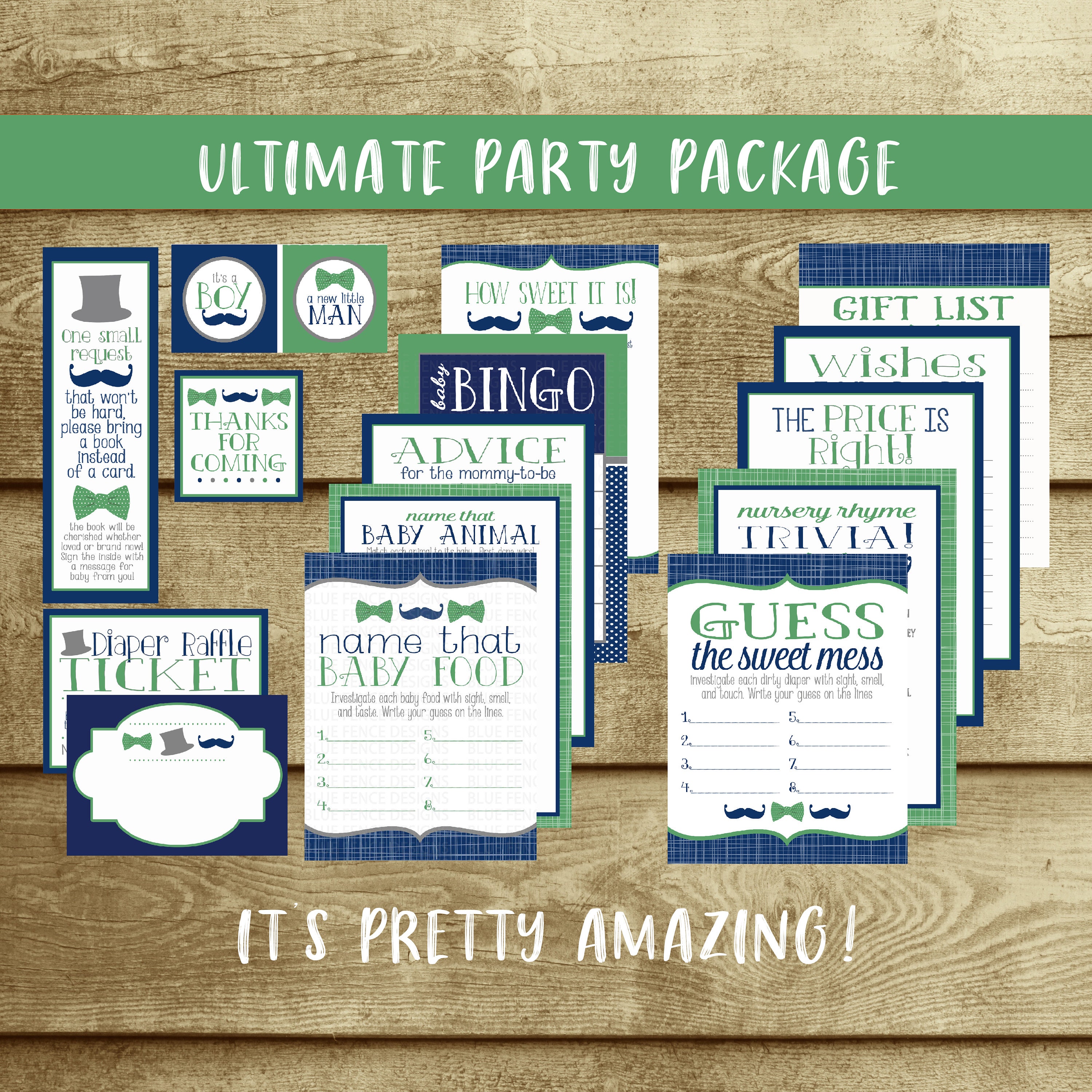 Little Man Baby Shower Party Printables Package with Mustache | Etsy