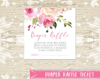 DIY INSTANT DOWNLOAD Watercolor Floral Baby Girl Diaper Raffle Ticket