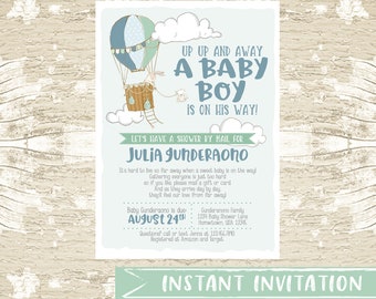 INSTANT Hot Air Balloon Long Distance Baby Shower Boy Shower Invitation Template