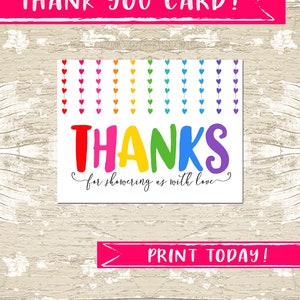 SOFORTIGER DOWNLOAD Regenbogen Dankeschön Karte für Baby Shower