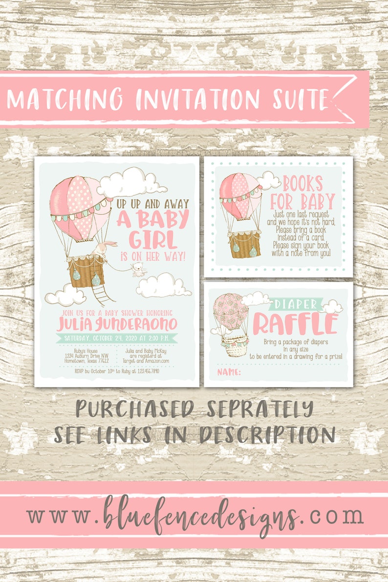 Girl HOT AIR BALLOON Baby Shower Party Package Printable Package image 6