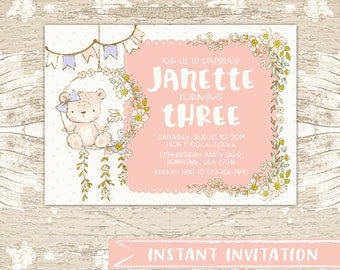 Editable Girl Birthday Party Invitation Template, butterfly birthday invite, butterfly birthday, first birthday, instant download, corjl