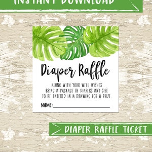 Tropical Diaper Raffle Ticket, INSTANT DOWNLOAD, Flamingo Baby Shower, DIY, Gender Neutral, Invitation Insert, Printable Diaper Card