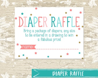 INSTANT DOWNLOAD Baby Girl Diaper Raffle Ticket, twinkle little star Baby Shower Invitation, gold, DIY, Invitations, diaper shower, nursery