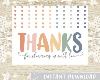 INSTANT DOWNLOAD Rainbow Thank You Card for Baby Shower