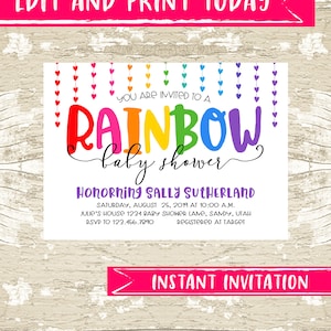Rainbow Baby Shower Invitation Instant Download Template