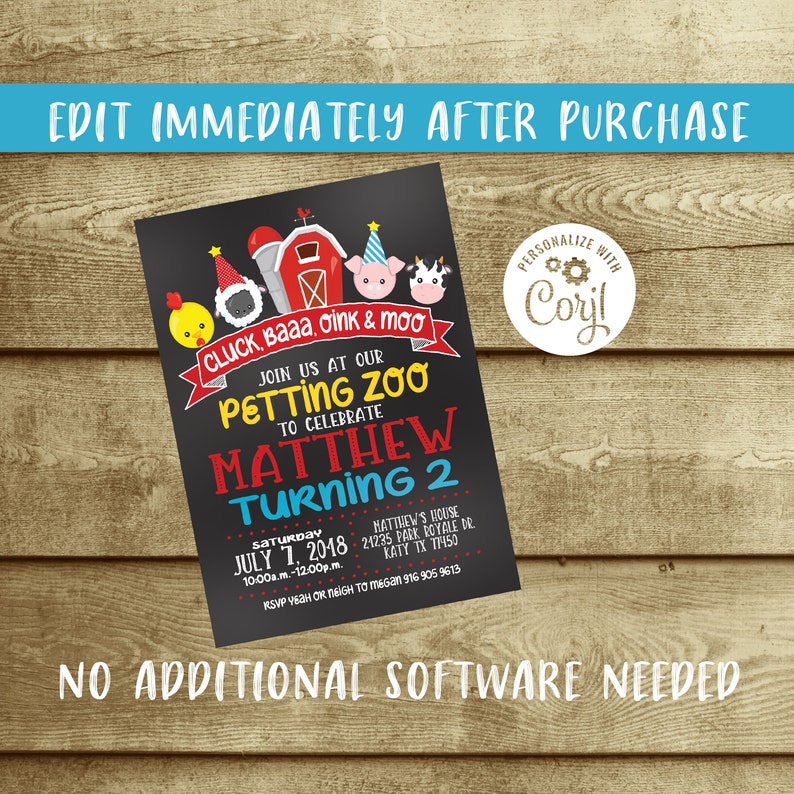 Petting Zoo Birthday Party Invitation Bunting Banner Farm Etsy