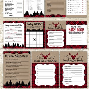 Oh Deer Baby Shower Party Package, Printable Red and Black Plaid Baby Shower Decor, Party Games, Party Decor, DIY, Instant, Lumberjack image 3