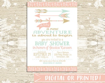 A New Adventure Girl Baby Shower Invitation with Arrows