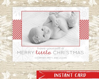 Merry Little Christmas Biglietto di Natale per neonati, Biglietto di Natale con foto per bambini, Biglietto di auguri per bambini con foto, Biglietto di Natale per la famiglia, fiocchi di neve per bambini