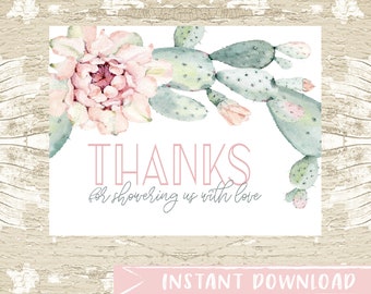 INSTANT DOWNLOAD Cactus Thank You Card for Southwest Themed Baby Shower