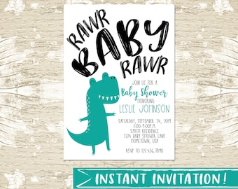 Instant Dinosaur Baby Shower Invitation, Graphic Dinosaur Baby Shower, Stegosaurs, Boy Baby Shower, Dinosaur Baby Shower Invite, DIY