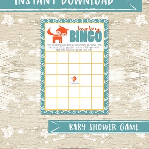 Woodland Baby Shower Bingo Card, Forest, Fox, Hedgehog, jeu, INSTANT DOWNLOAD, bleu et jaune, jeux de baby shower, cadeaux