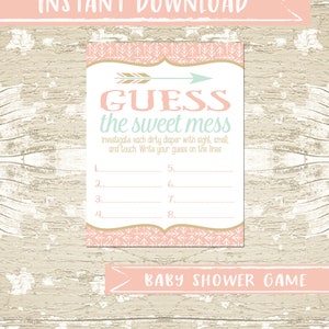 INSTANT DOWNLOAD Guess the Sweet Mess Candy Bar Diaper Baby Shower Game, Baby Girl Boho Shower, Party Games, Games, Arrows, Adventure