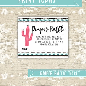 INSTANT DOWNLOAD Girl Llama Diaper Raffle Ticket image 1