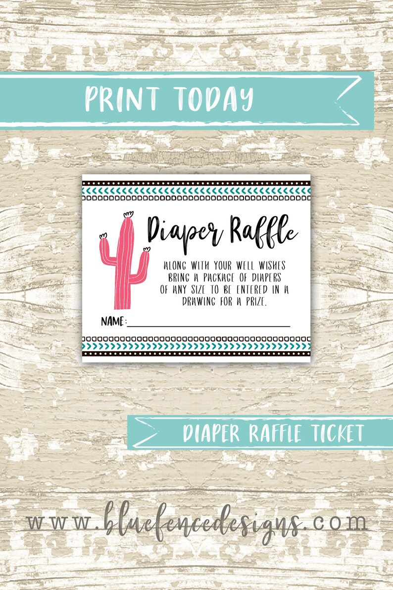 INSTANT DOWNLOAD Girl Llama Diaper Raffle Ticket image 1