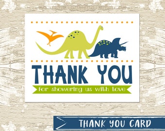 Dinosaur Baby Shower Thank You Card \\ baby boy shower thank you card  \\  dino  \\ navy \\ orange \\ green \\  shower \\ DIY \\ Printable