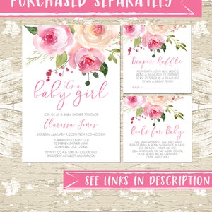 DIY INSTANT DOWNLOAD Watercolor Floral Baby Girl Diaper Raffle Ticket zdjęcie 2