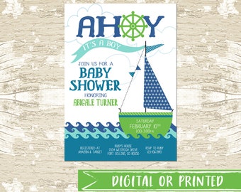 Boat Boy Baby Shower Invitation, Ocean Baby Boy Shower Invite, Nautical, Sea, Ahoy!  It's a Boy! Sip and See, Template, DIY, BlueFenceDesign