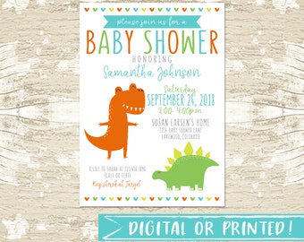 Colorful Dinosaur Baby boy Shower Invitation, Dinosaur Baby Shower, Stegasaurus, TRex, Boy Baby Shower, Dinosaur Baby Shower Invite