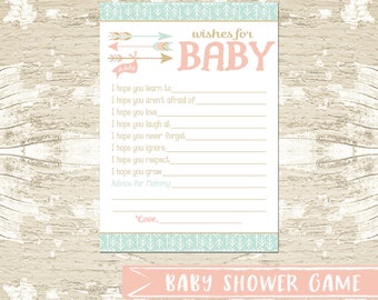 Wishes For Baby Keepsake, Baby Shower Game, Adventure, Arrows, Pink, Gold, Mint,  game, INSTANT DOWNLOAD, blue and yellow, baby shower games
