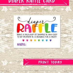 INSTANT DOWNLOAD Rainbow Baby Diaper Raffle Ticket, Rainbow Baby Shower, DIY, Baby Girl, Baby Boy, Invitation Insert, Printable Diaper Card image 1