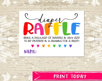 INSTANT DOWNLOAD Rainbow Baby Diaper Raffle Ticket, Rainbow Baby Shower, DIY, Baby Girl, Baby Boy, Invitation Insert, Printable Diaper Card